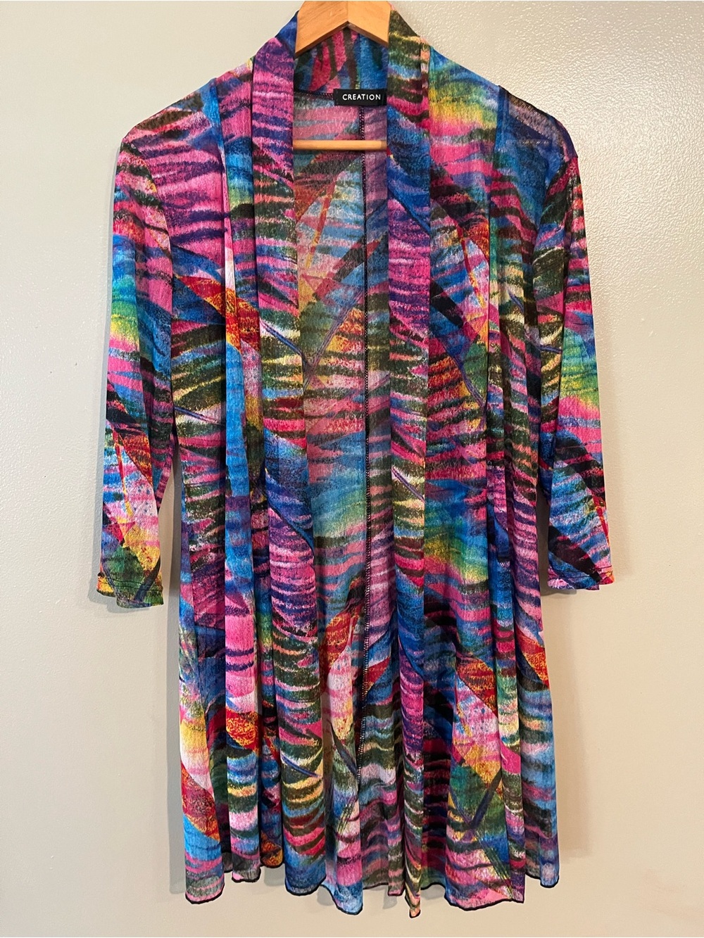 CREATION Multicolor Open Front Lightweight Cardigan Mesh Artsy Festival M